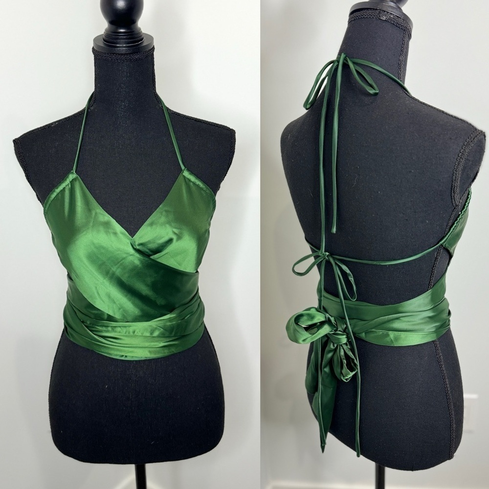 Polly Lioness Hands Off Me Satin Wrap Top Forest Green (S)